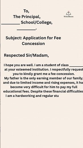 Application for Fee Concession | Best Format for Students