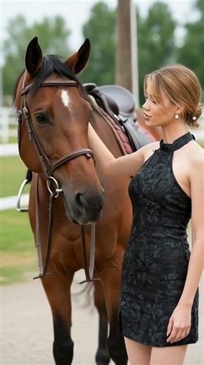 Equestrian Elegance: A Woman's Sweet Encounter with a Calm Horse