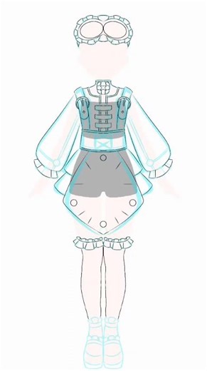 【お絵描きメイキング】衣装デザイン風 スチームパンク 水色 #イラスト #イラストメイキング