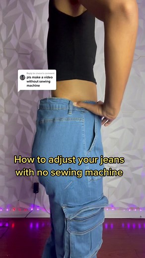 Replying to @cnvcvv How to adjust your jean waist with no sewing machine!! Super easy & super quick! #sewing #howtosew #sewinghack #sewingtips #sewingtutorial #beginnersewing #sewingforbeginners #diy
