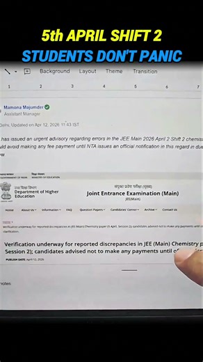 5th APRIL SHIFT 2 😲 JEE MAINS RESULT #jeemains2026 #jeeadvanced #iitjee #nit #iit