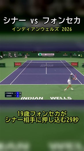 19歳フォンセカがシナー相手に押し込む29秒｜シナー vs フォンセカ インディアンウェルズ2026 #shorts #テニス #シナー