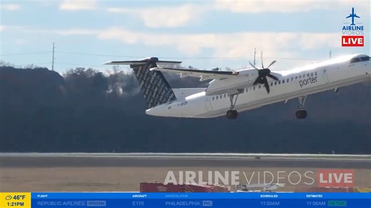 14K views · 302 reactions | Porter Airlines operates a fleet of 29 De Havilland Dash 8-400 aircraft — a rare sight on Airline Videos Live! This one was captured taking off from Runway 1C during our broadcast from Dulles International Airport on November 10th, 2025. #airlinevideoslive #airlinevideos #aviation #aviationgeek #aviationdaily #avgeek | AIRLINE VIDEOS | Facebook
