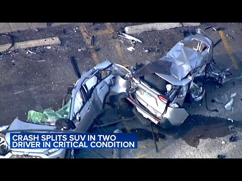 Video captures moments before car splits in half, critically injuring driver