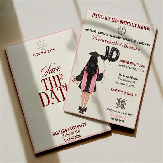 Law School Graduation Invitation, Editable Lawyer Grad Announcement Card, Class of 2026, JD Grad Invite (digital Download, Canva Template) - Etsy