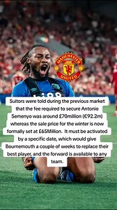 Bournemouth officially set £65million for Antonio Semenyo in January...