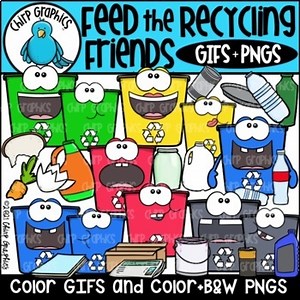 Feed the Recycling Friends GIF and PNG Clip Art Set