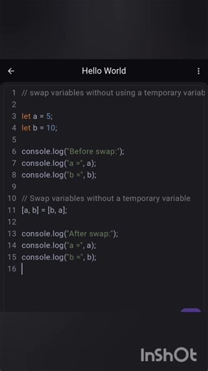 Swap variables without using a temporary variable in javascript. #htmltags #html #javascript #code