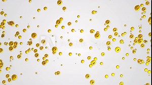 Animated dot background. Moving towards drops, splashes of oil. Liquid metal. Transformer. Plexus golden circles, spheres. Collision particles. Force attraction. Business, technology science. 4k Stock Video