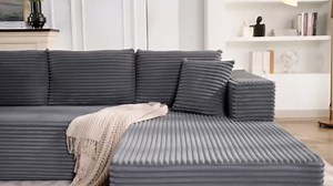 SoarFlash 106.3" L-Shaped Modular Cloud Couch Sofa with Deep Seat Corduroy Fabric No Assembly Required Modular Couches Sleeper for Living Room Bedroom Apartment (Black)