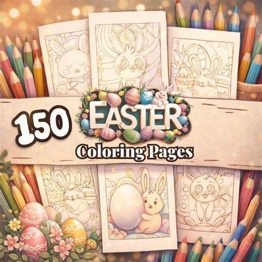 150 Easter Coloring Pages, Cartoon Coloring Book, Kids Coloring In Page,  Easter Color Book, Easter Bunny Coloring