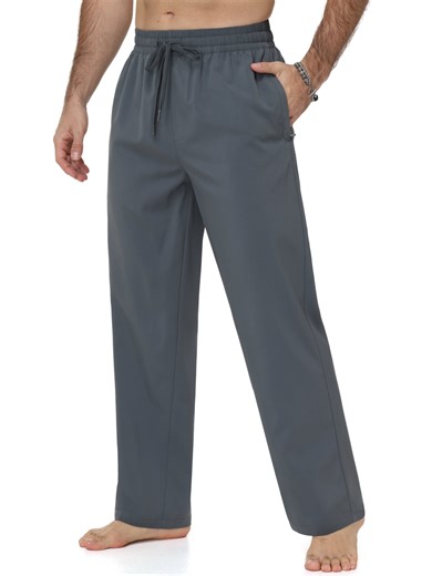 Xidunhg Men's Linen Pants Casual Beach Summer Pant Elastic Waist Drawstring Lightweight Trousers