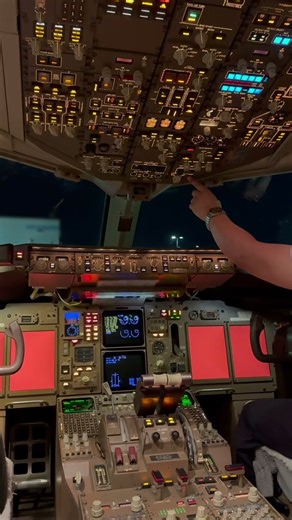 Checking the cockpit lights on the Boeing 767