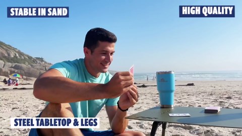 SUN NINJA Beach Table – Lightweight Mini Folding Table with Carry Case, Small Camping Table for Beach, Camping, and Picnics – Portable Picnic Table with Durable Aluminum Top, Non-Slip Feet