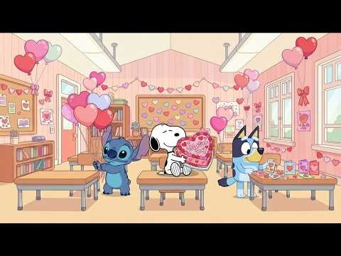 Stitch, Bluey & Snoopy Valentine Classroom 💕 Chill Lofi Beats to Relax & Study 🎈 Sweet School Day