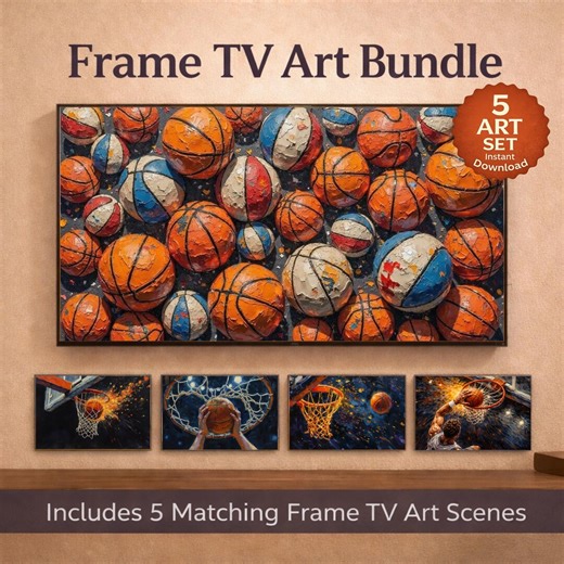 Bold Basketball Frame TV Art Bundle Set of 5, Vintage Sports TV Collection, Graphic Prints, Game Room Decor, Digital Download 1266 - Etsy