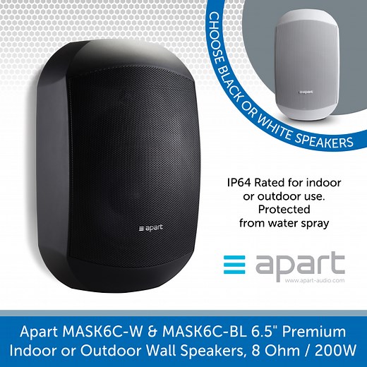 Apart MASK6C-BL & MASK6C-W 6.5 inch Wall Mount Speakers, 8 Ohms, IP64 Rated