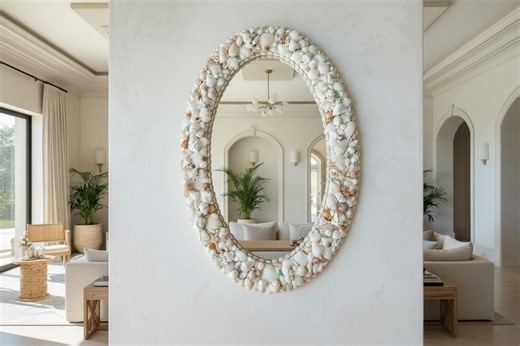 Oval Shell Mirror, Large Seashell Mirror for Wall, Beach House Decor - Etsy