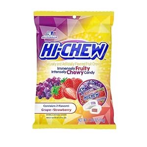 HI-CHEW Grape & Strawberry Mix Candy, Pack of 8 Bags, 1.94oz each - Grape & Strawberry - Chewy Fun Soft Candy Variety Pack - Immensely Juicy Fruity Flavors - Individually Wrapped for Sharing