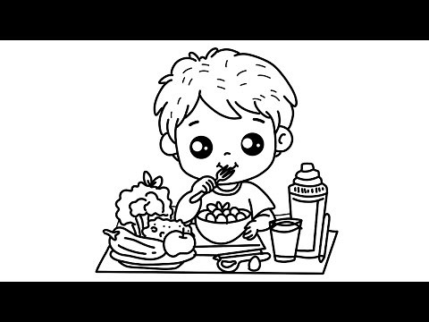 How to draw a boy eating healthy food | easy food eating drawing | Boy eating food drawing