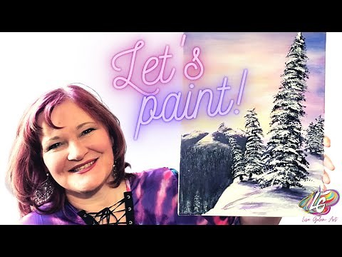 Easy paint and sip tutorial for beginners -winter mountain scene