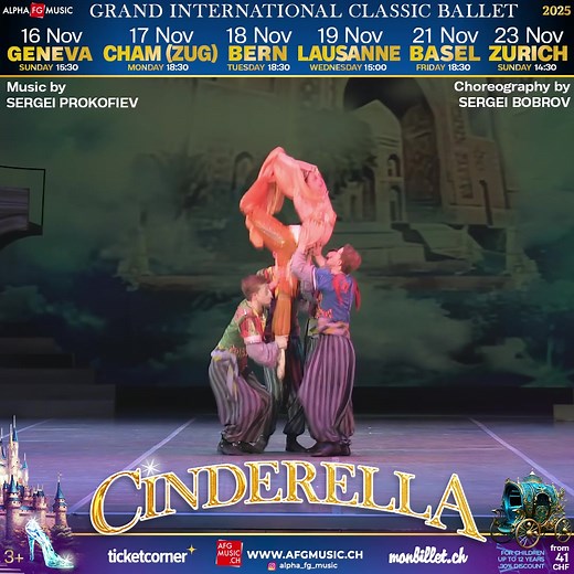 Ballet "Cinderella" - a magical fairy tale in dance! The international troupe Grand International Classic Ballet presents a unique ballet for adults and children, staged by Sergei Bobrov. The best ballet dancers from France, Italy, Spain, Sweden, Switzerland and other European countries. The magnificent music of Sergei Prokofiev, exquisite choreography and unusual colorful video decorations give the audience the opportunity to find themselves in the famous fairy tale by Charles Perrault. A famil