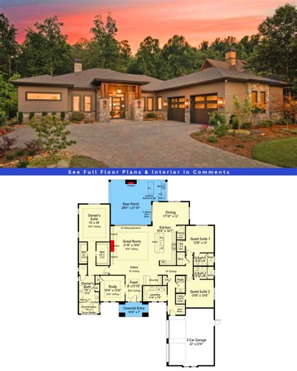 6.1K views · 53 reactions | Take a look at this Stunning Modern Mountain Ranch House Plan with Outdoor Kitchen and Fireplace. | Cozy House Plans | Facebook