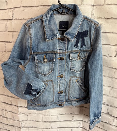 Girls Denim Jacket With Dark Denim Bows - Etsy