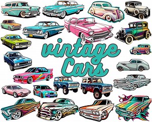 Classic Car Clipart | 25 PNG and SVG Files | Lowrider, Model A, Bronco, Cadillac, Plymouth, BMW | Sports Car Vehicles Graphic Clipart Bundle - Etsy