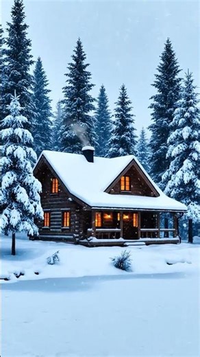 Snowy Lake Cabin Ambience | Fire, Wind & Gentle Snowfall