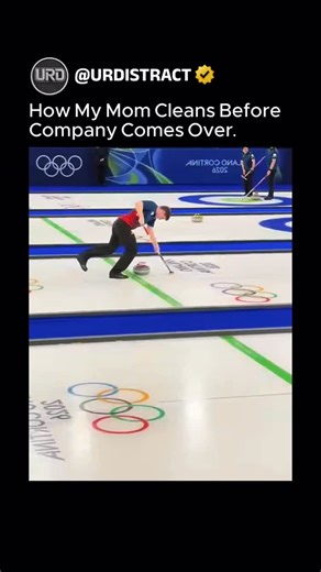 URDISTRACT | The post humorously overlays footage of Olympic curlers frantically sweeping ice during the 2026 Milano Cortina Games onto the relatable... | Instagram