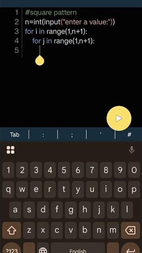 square pattern by using for loop#trending# #python #programming #coding #youtube #ytshortsvideo