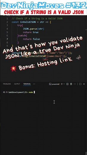 Check If a String Is Valid JSON | Dev Ninja Moves 122 #javascript #coding #javascriptinterview