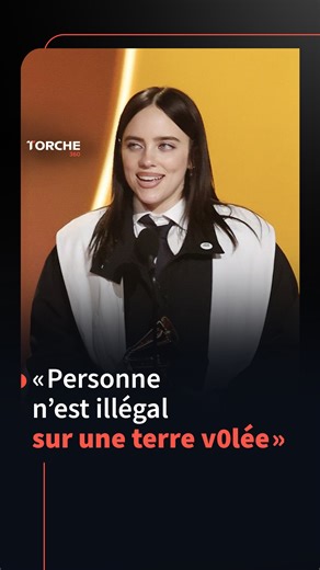 Torche 360 on Instagram: "La star américaine Billie Eilish a profité de sa réception du prix de la chanson de l’année aux Grammy 2026 pour dénoncer que les États-Unis ont été fondamentalement v0lés aux populations autochtones, déclarant : « Personne n’est illégal sur une terre v0lée ». #Torche"