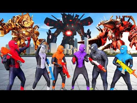 Spidermans vs Skibidi Toilet | Superheros Nerf War Story | Hero Team