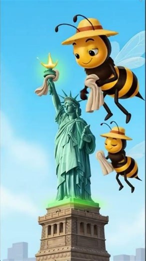 Cartoon Bee Cleans the Statue of Liberty 🐝🗽