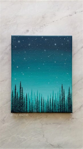 quiet nightfall 🩵🌌 dreamy forest under the stars ✨ #artshorts #painting #acrylicpainting