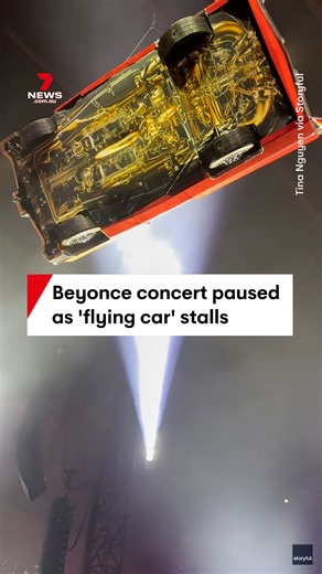 16K views · 61 reactions | Beyonce’s concert in Houston on Saturday, June 28, had an unscheduled interruption after a prop car malfunctioned while suspended in the air. The pop star was performing her song 16 Carriages in a red convertible when the car started to tilt to one side. Crews worked to lower the car to safety with the show continuing once Beyonce was safe. #beyonce #carstuck #beyoncecar #16carriages #16carriagesbeyonce #houston #7NEWS | 7NEWS Australia | Facebook