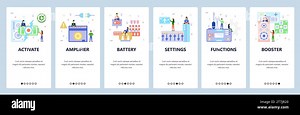 Mobile app onboarding screens. Portable gaming console, battery, audio amplifier. Menu vector banner template for website and mobile development. Web Stock Vector Image & Art - Alamy