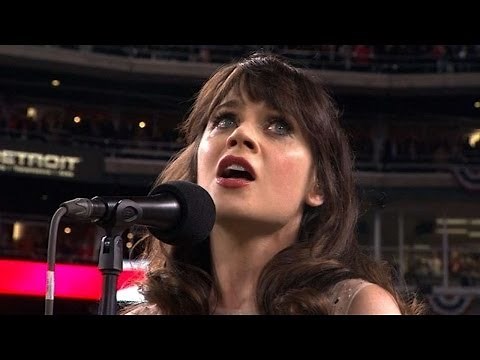 WS2012 Gm3: Zooey Deschanel sings the national anthem