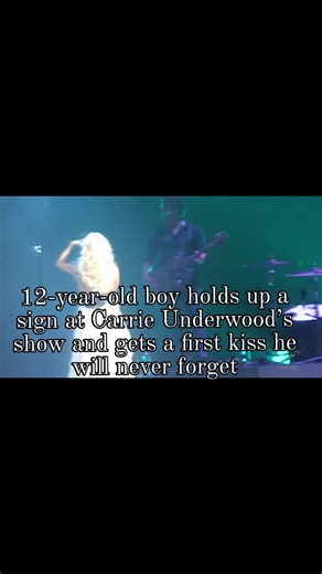 181K views · 5K reactions | At the Louisville show, Carrie Underwood spotted a young fan in a sea of people holding up a sign that read, “Will you be my first kiss?”. She then invited the 12-year-old boy on stage and gave him a big ol’ smooch, along with a surprising reveal about her own first kiss. The clip quickly went viral, taking social media by storm for this unforgettable moment... | Country Talks | Facebook