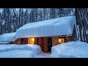 I Live In A Log Cabin During Blizzard and Icy Wind. A cozy night at +30℃ inside.