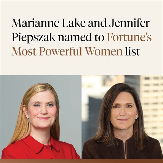 Congratulations to Marianne Lake, CEO of Consumer & Community Banking, and Jennifer Piepszak, Co-CEO of the Commercial & Investment Bank, for being named to Fortune’s Most Powerful Women list for… | JPMorganChase | 100 comments