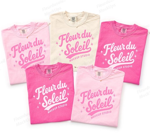 Comfort Colors 1717 Group Shirt Mockup | CC 1717 Crunchberry, Blossom, Ivory Folded Tee Mockup | Bridal Bachelorette Flatlay - Etsy