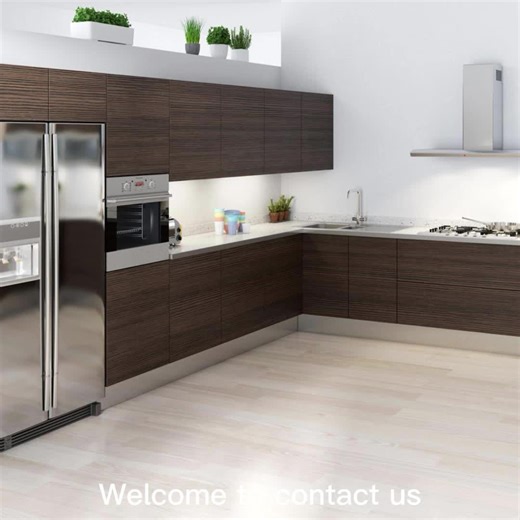 Modular Kitchen Cabinets with with Melamine Doors Discontinued Design Dark Brown Color U Shape Custom Size