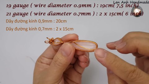 Copper wire pendant with stone long drop and half round cabochon - Wire wrapped stones ideas 459