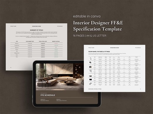 Interior Design FF&E Schedule Template | Editable Specification Sheets Canva Template for Designers and Architects - Etsy