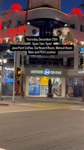 HSS on Instagram: "OPEN 7AM-5PM JAVA POINT COFFEE☕️ SURFBOARD ROOM WETSUIT ROOM at HSS Main and PCH Location Merry Christmas to you and your family!🎄 Come on in and get out of the atmospheric river, grab a cup of coffee and check out some boards! Hope to see you this morning! Love, Pai and HSS Family"