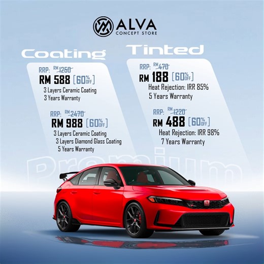 Year-End Promo — Limited Time Only Enjoy These Exclusive Benefits: • Free Old Tint Removal • Lifetime Car Wash – No Additional Charges • Money-Back Guarantee • One-to-One Exchange, No Questions Asked Tinting Packages: RM188 Full Car Tinting – 85% Heat Rejection | 99% UV Protection – 5-Year Warranty RM488 Premium Tinting – 98% Heat Rejection | 99% UV Protection – 7-Year Warranty Coating Packages: RM588 Ceramic Coating – 3 Layers of 9H Ceramic Protection – Includes Premium Wash & Polish – Windscre