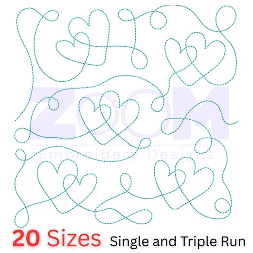 Hearts Edge to Edge Quilting Design | Continuous Line Heart Pattern | 20 Sizes | Single & Triple Run | Love Theme E2E Quilting - Etsy